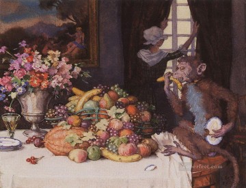 Konstantin Somov Painting - a greedy monkey Konstantin Somov